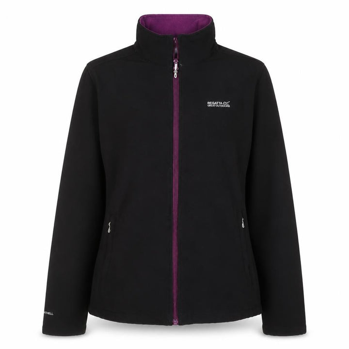 Front view of Regatta Great Outdoors Women's Black Softshell Full Zip Jacket, size 10