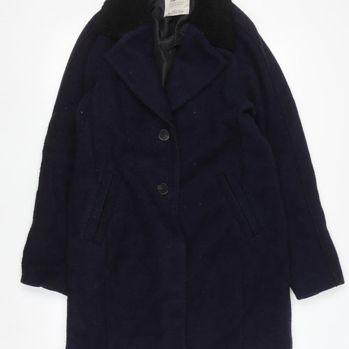 Zara Basic Women's Blue Wool Blend Mid-Length Coat Size 8