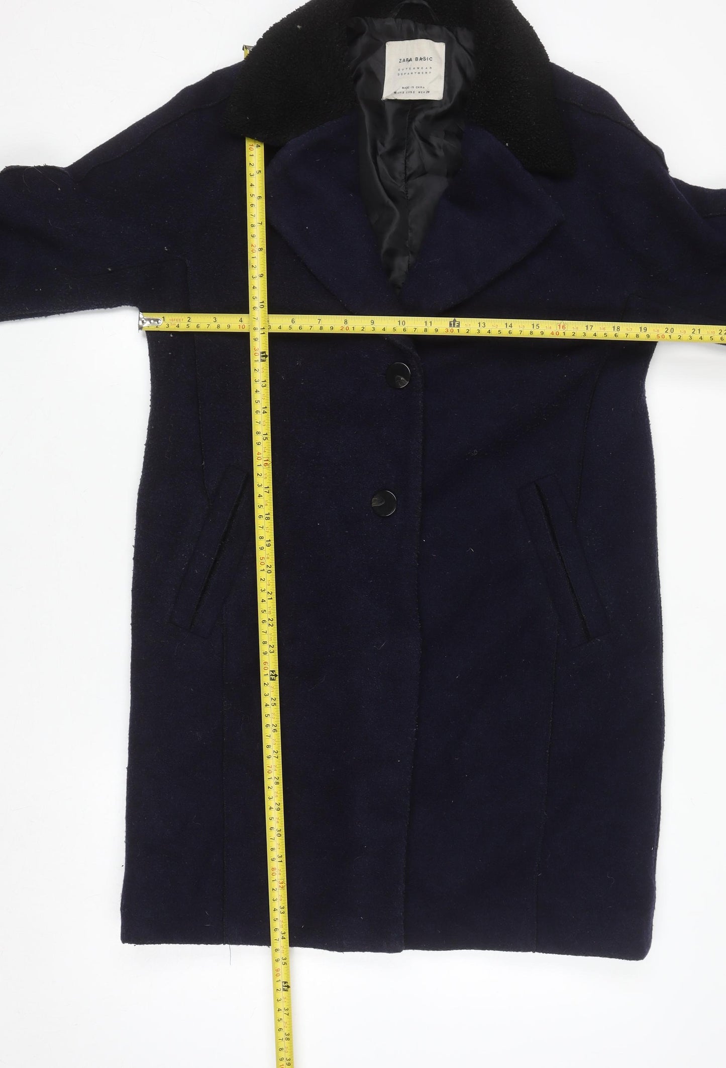Zara Basic Women's Blue Wool Blend Mid-Length Coat Size 8