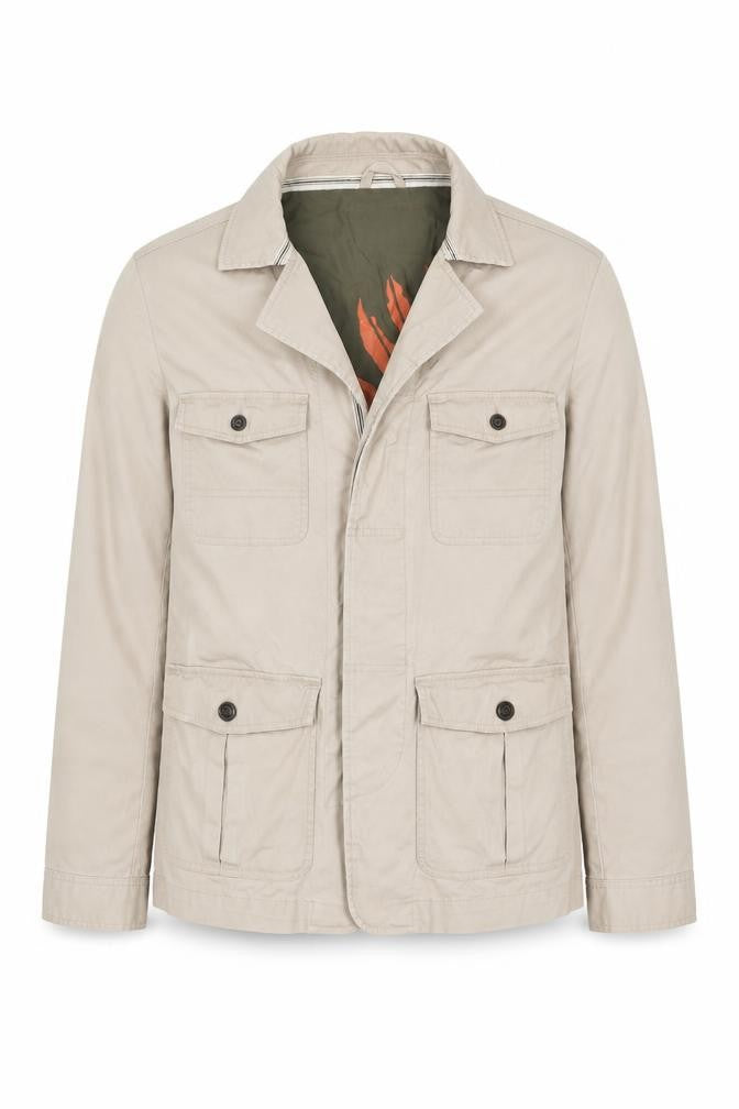 Front view of Brook Taverner Men’s Beige Cotton Military Jacket 40R