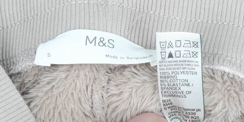 Marks and Spencer Women's Beige Fleece Joggers Size S Elastic Waist