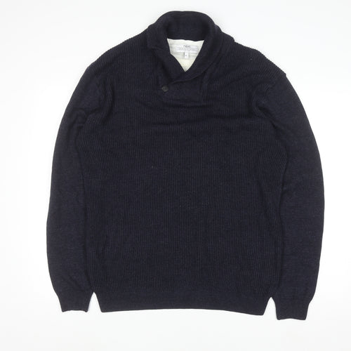 Next Men's Blue Collared Button Pullover Jumper XL Cotton Blend