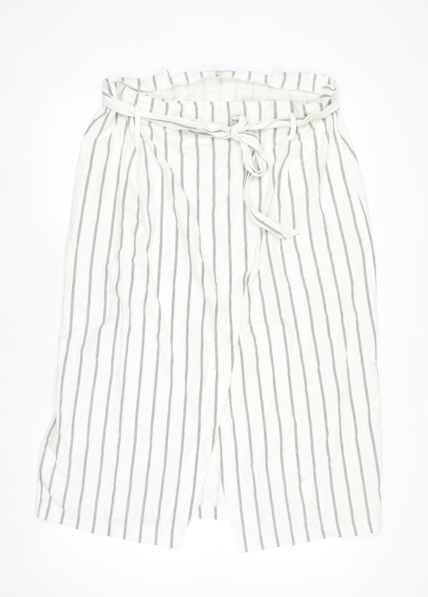 ASOS Women’s White Striped Linen Wrap Midi Skirt Size 18