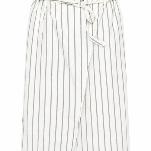 ASOS Women’s White Striped Linen Wrap Midi Skirt Size 18