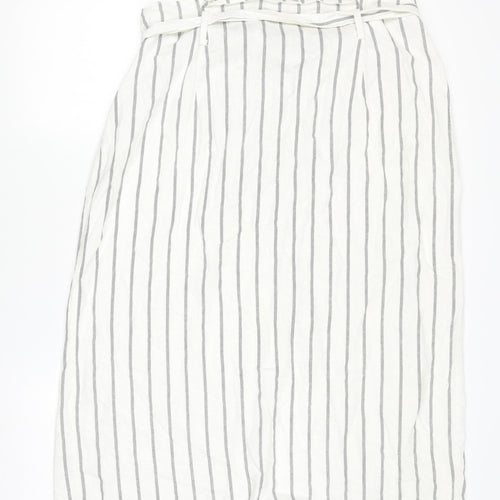 ASOS Women’s White Striped Linen Wrap Midi Skirt Size 18