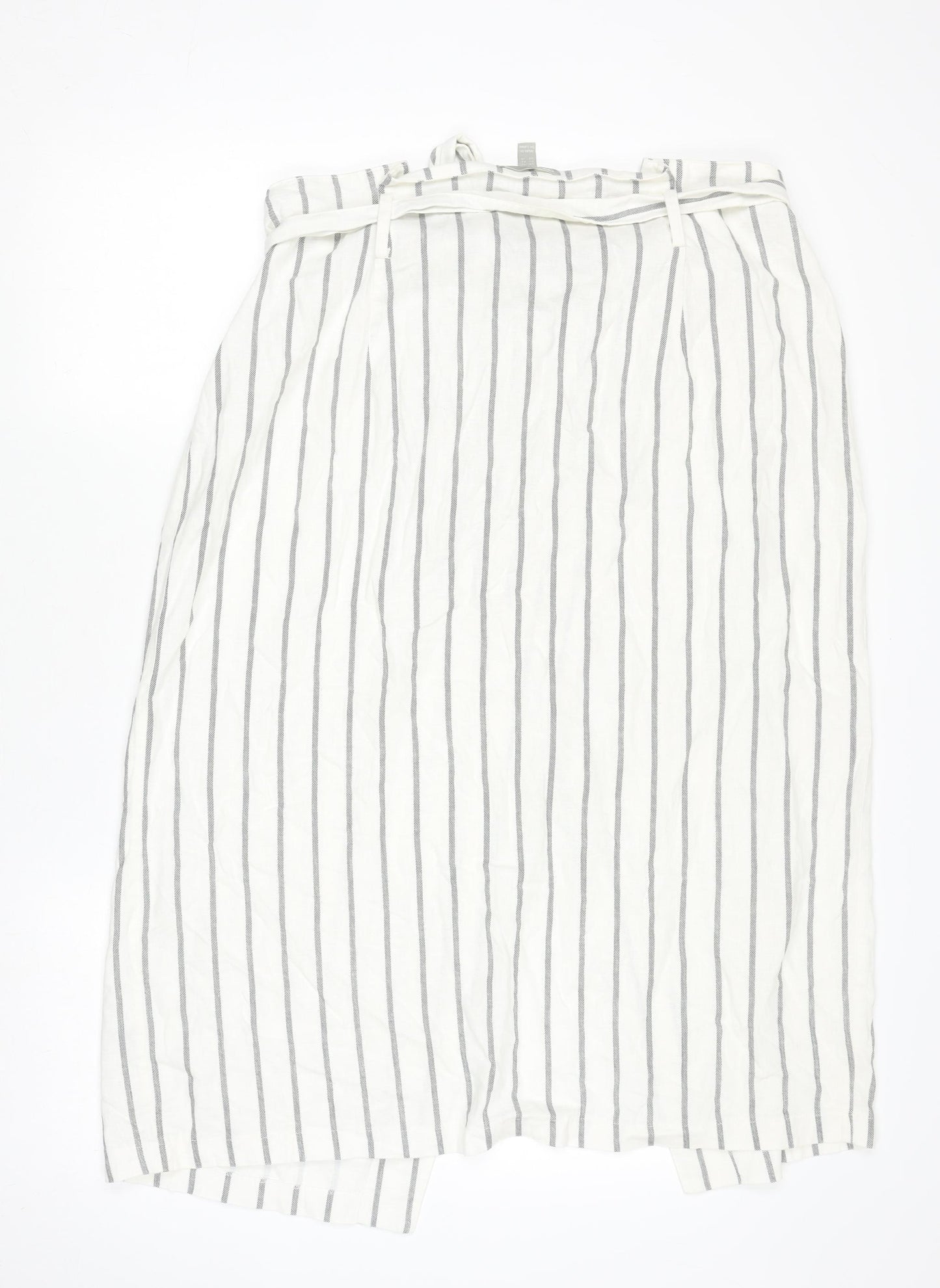 ASOS Women’s White Striped Linen Wrap Midi Skirt Size 18