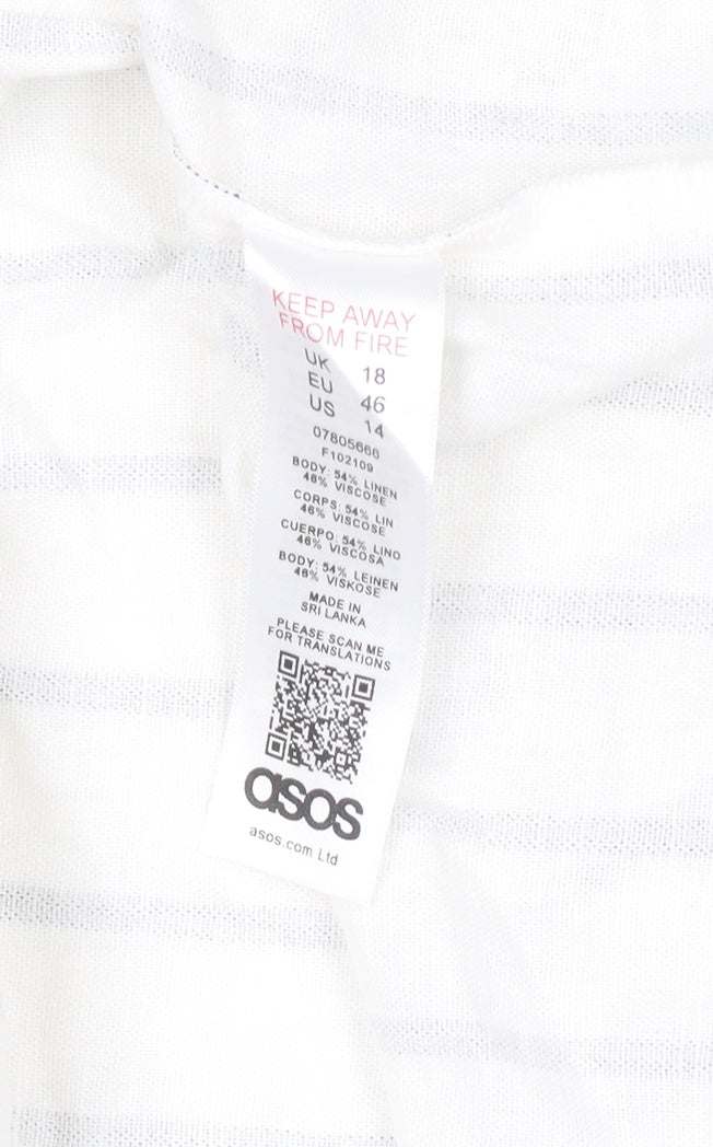 ASOS Women’s White Striped Linen Wrap Midi Skirt Size 18