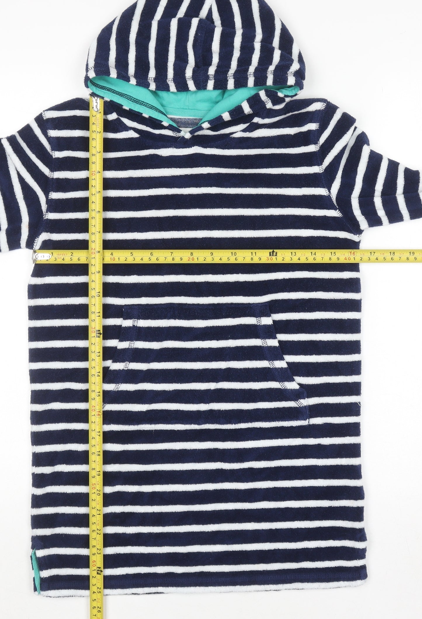 Mini Boden Girls Navy Stripe Hooded Nightshirt 8-9 Years Cotton Blend