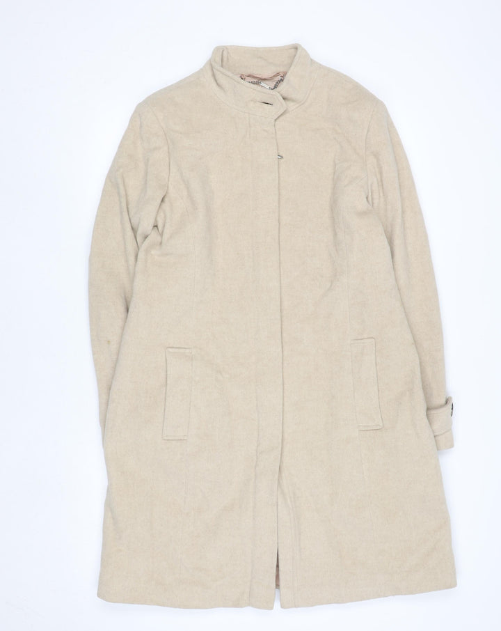 Next Women’s Beige Wool Blend Long Overcoat Size 14