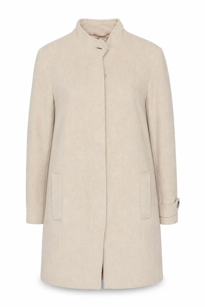 Front view of Next Women’s Beige Wool Blend Long Overcoat, size UK 14