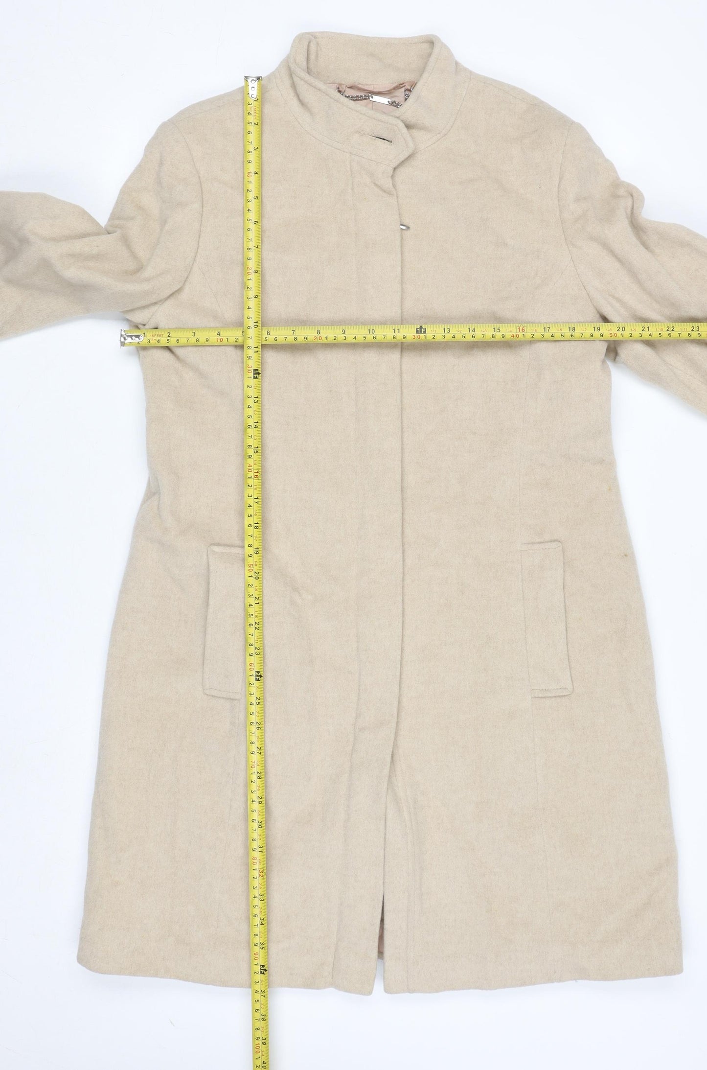 Next Women’s Beige Wool Blend Long Overcoat Size 14