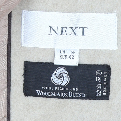Next Women’s Beige Wool Blend Long Overcoat Size 14
