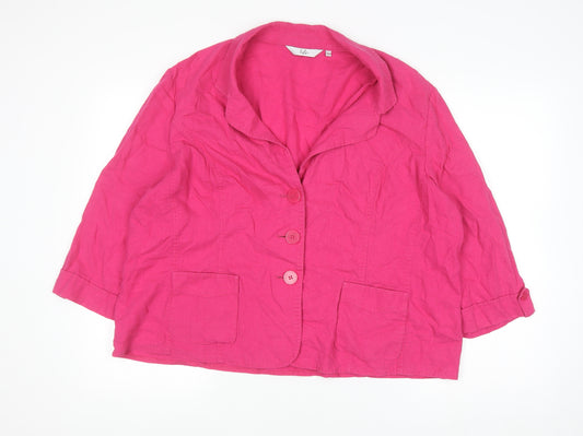 Isle Women’s Pink Linen Blend Blazer Size 24 Lightweight Classic Jacket
