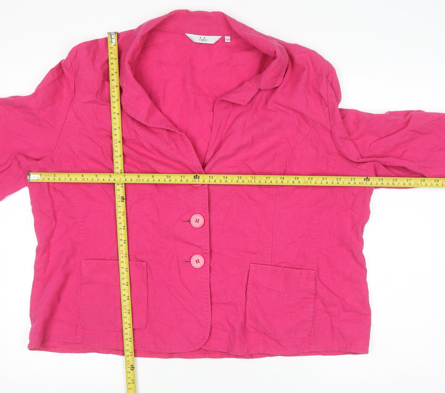 Isle Women’s Pink Linen Blend Blazer Size 24 Lightweight Classic Jacket