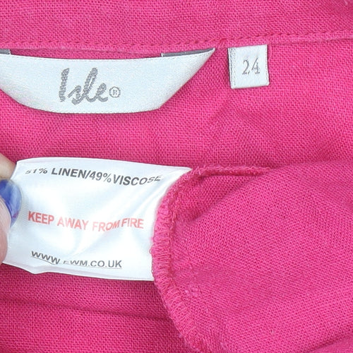 Isle Women’s Pink Linen Blend Blazer Size 24 Lightweight Classic Jacket