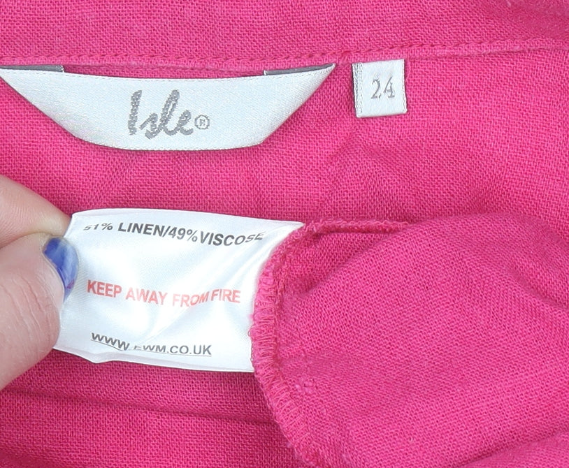 Isle Women’s Pink Linen Blend Blazer Size 24 Lightweight Classic Jacket