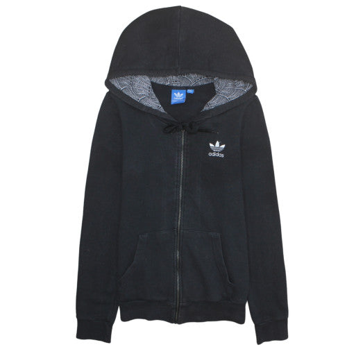 Adidas Womens Black Full Zip Hoodie Size 8 Cotton Blend Hooded Sweatshirt