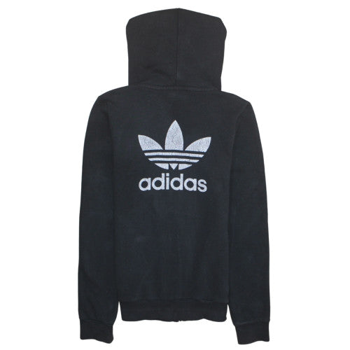 Adidas Womens Black Full Zip Hoodie Size 8 Cotton Blend Hooded Sweatshirt