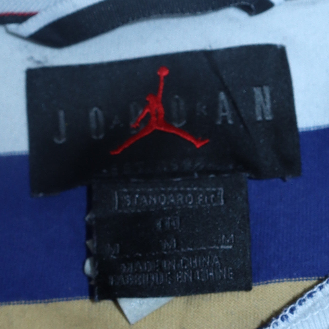 Jordan Men's Blue Beige Striped Crew Neck Cotton T-Shirt Size M