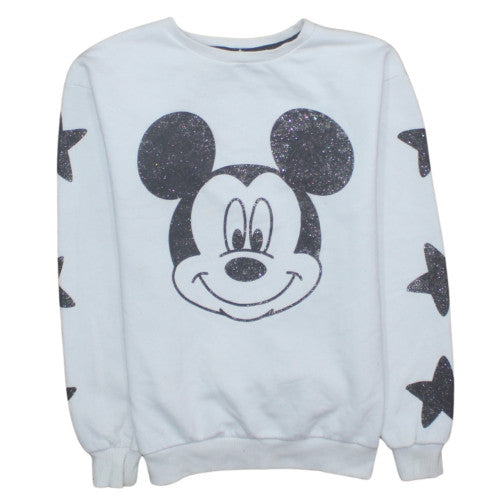 Disney Girls White Glitter Mickey Mouse Crew Neck Sweatshirt 12-13Y 158cm
