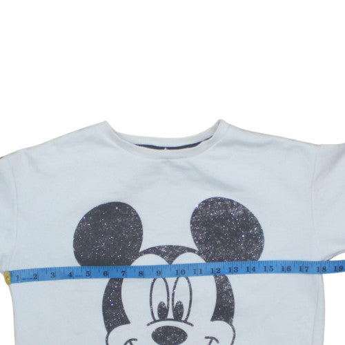 Disney Girls White Glitter Mickey Mouse Crew Neck Sweatshirt 12-13Y 158cm