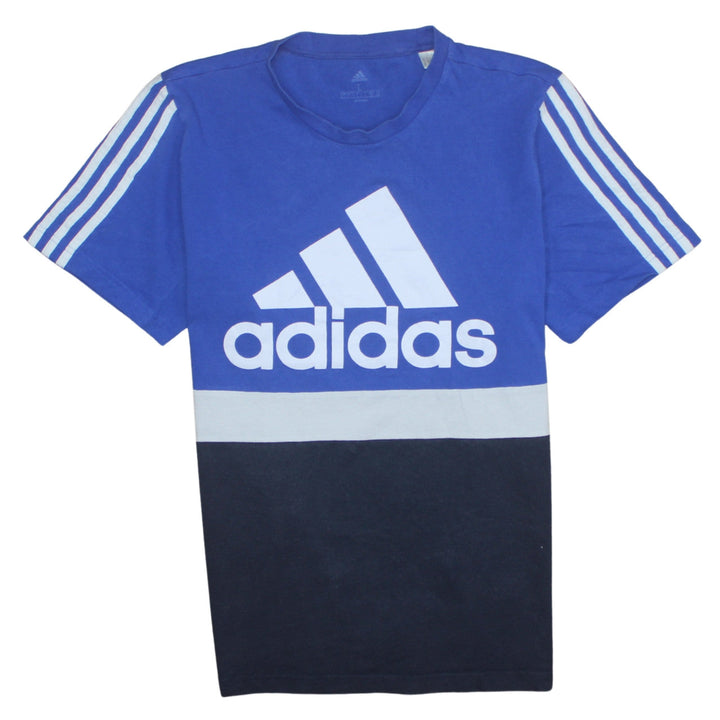 Adidas Men's Blue Colourblock Logo Sports T-Shirt Size L