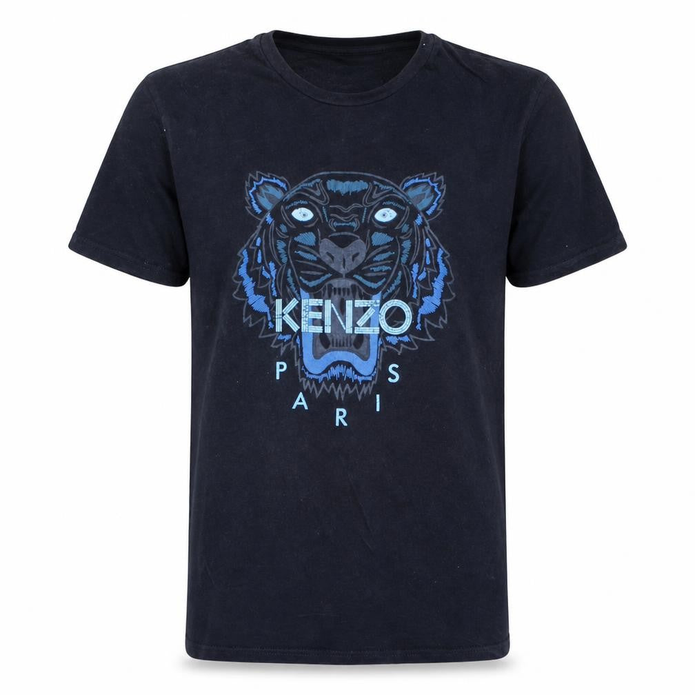 Front view of Kenzo Men Black Embroidered Tiger Logo T-Shirt, size M