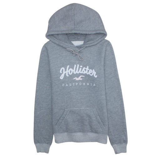 Hollister Womens Grey XS Pullover Hoodie with Logo Print