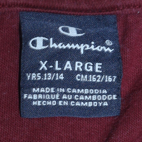 Champion Men's Burgundy Crew Neck Short Sleeve Cotton T-Shirt XL