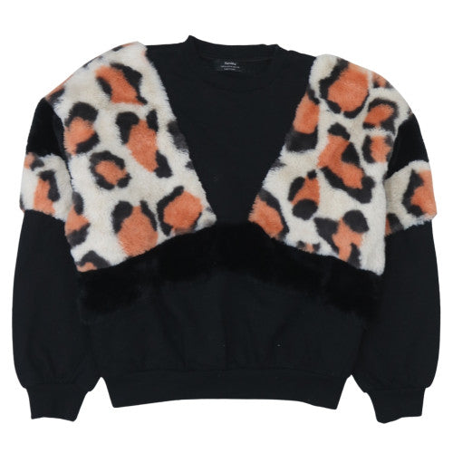 Bershka Womens Black Leopard Faux Fur Pullover Sweatshirt M