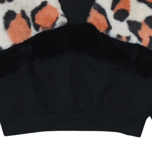 Bershka Womens Black Leopard Faux Fur Pullover Sweatshirt M