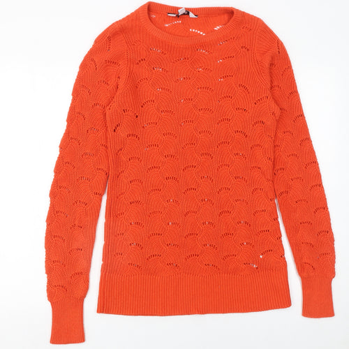LTS Women’s Orange Open Knit Crew Neck Jumper Size 8-10