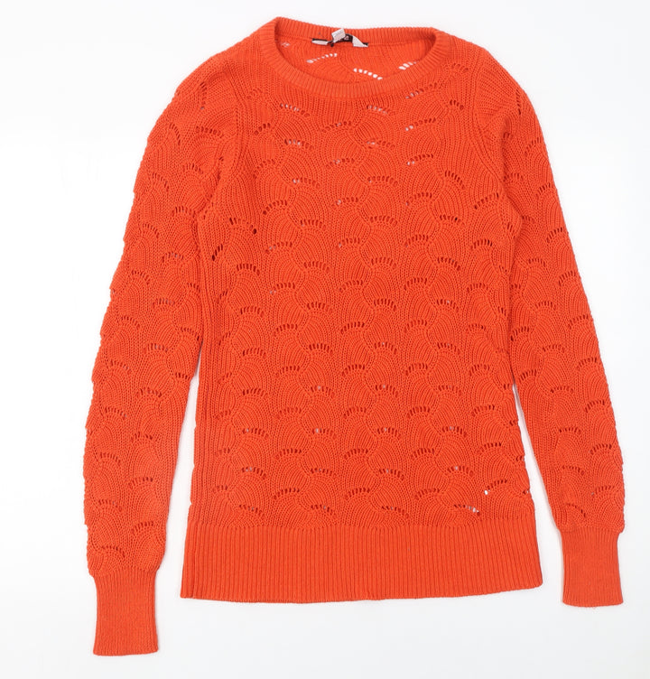 LTS Women’s Orange Open Knit Crew Neck Jumper Size 8-10