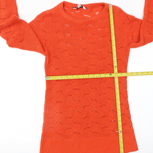 LTS Women’s Orange Open Knit Crew Neck Jumper Size 8-10