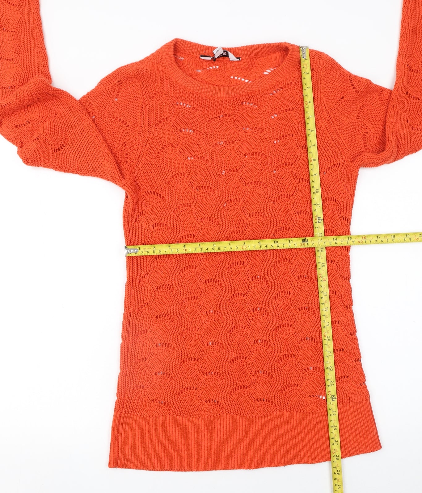 LTS Women’s Orange Open Knit Crew Neck Jumper Size 8-10