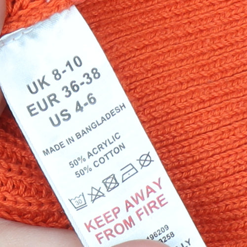 LTS Women’s Orange Open Knit Crew Neck Jumper Size 8-10