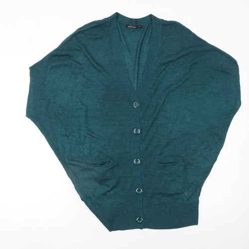 Initial Women's Green V-Neck Button Cardigan Size M Relaxed Fit Knit
