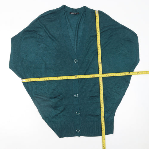 Initial Women's Green V-Neck Button Cardigan Size M Relaxed Fit Knit