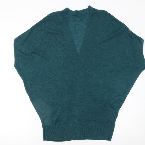 Initial Women's Green V-Neck Button Cardigan Size M Relaxed Fit Knit