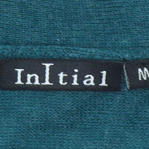 Initial Women's Green V-Neck Button Cardigan Size M Relaxed Fit Knit