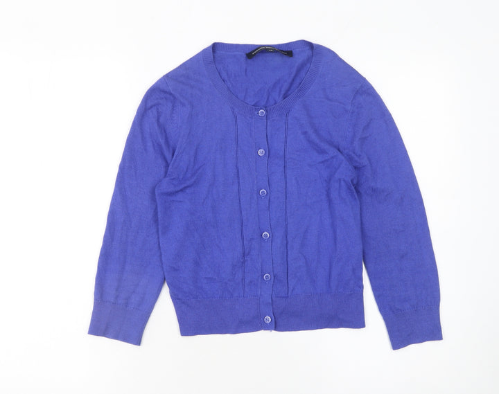 French Connection Women's Blue Cardigan XS Crew Neck Knit