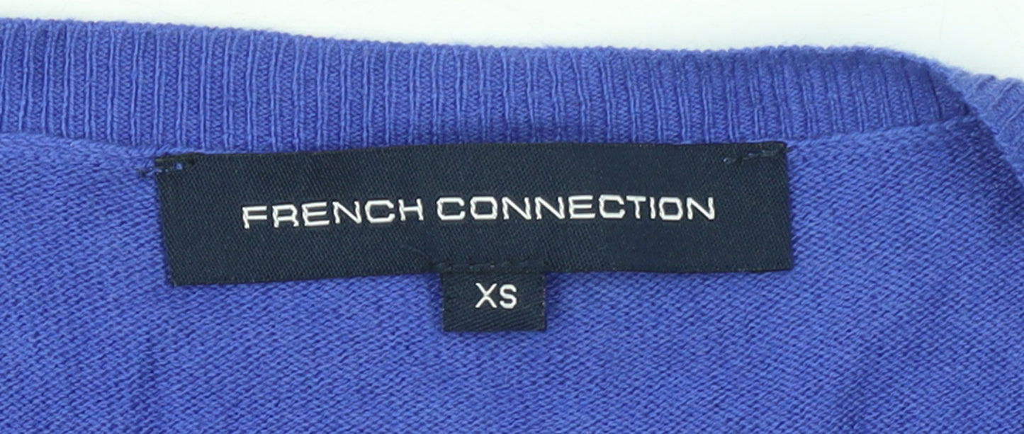 French Connection Women's Blue Cardigan XS Crew Neck Knit