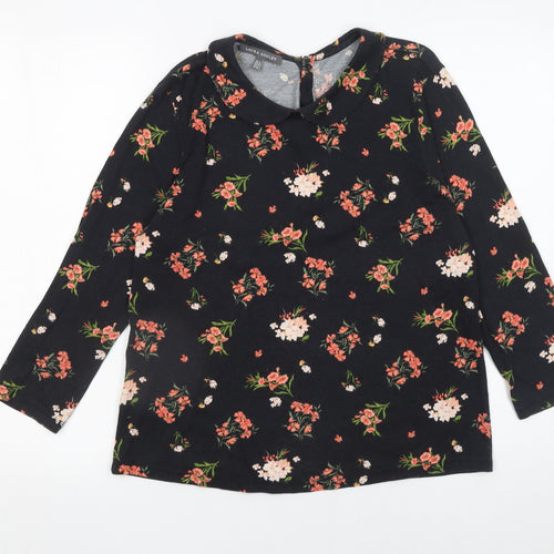 Laura Ashley Women Black Floral Collared Long Sleeve Tunic Blouse UK 12