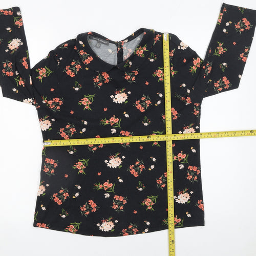 Laura Ashley Women Black Floral Collared Long Sleeve Tunic Blouse UK 12