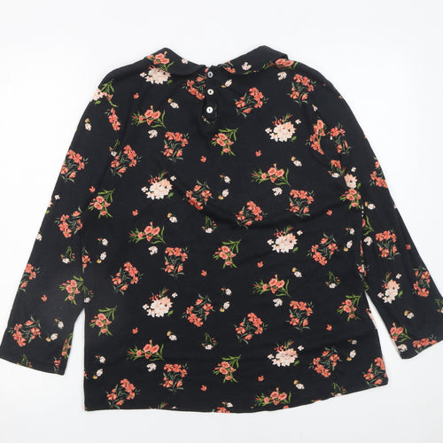 Laura Ashley Women Black Floral Collared Long Sleeve Tunic Blouse UK 12