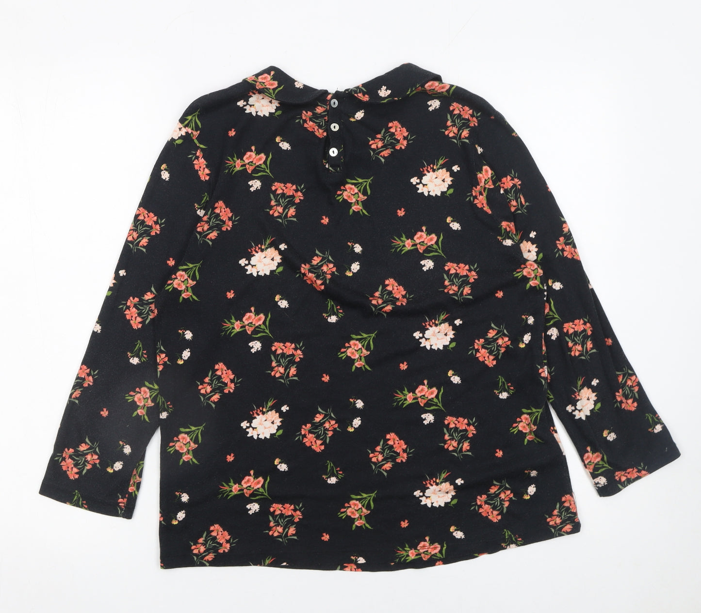 Laura Ashley Women Black Floral Collared Long Sleeve Tunic Blouse UK 12