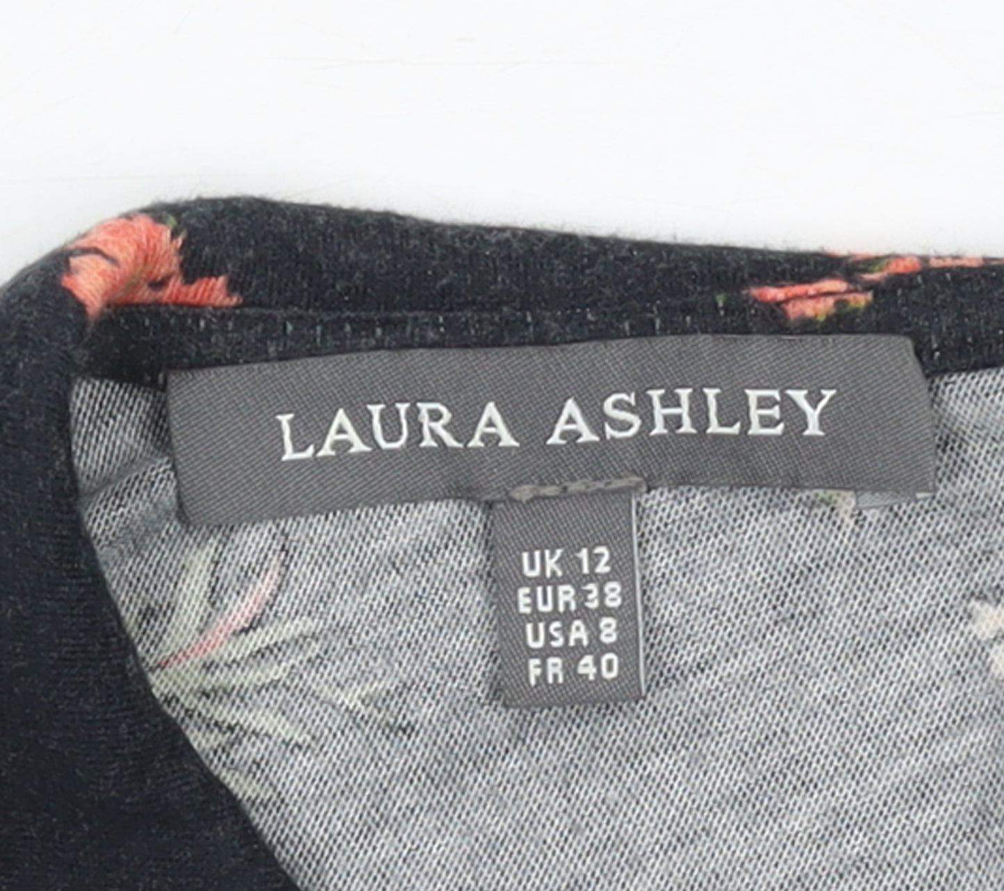 Laura Ashley Women Black Floral Collared Long Sleeve Tunic Blouse UK 12