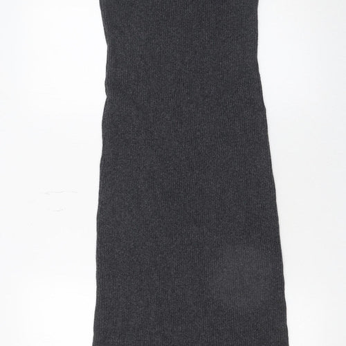 nu-in Women's Grey Ribbed Knit Sleeveless Bodycon Midi Dress XS