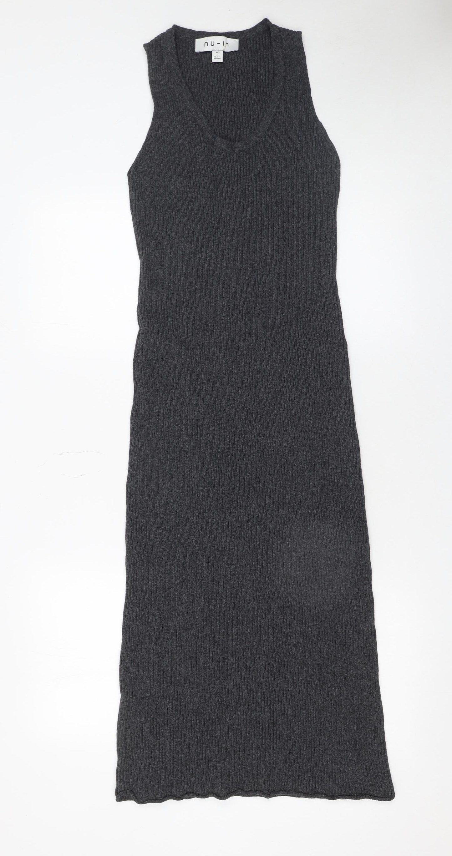 nu-in Women's Grey Ribbed Knit Sleeveless Bodycon Midi Dress XS