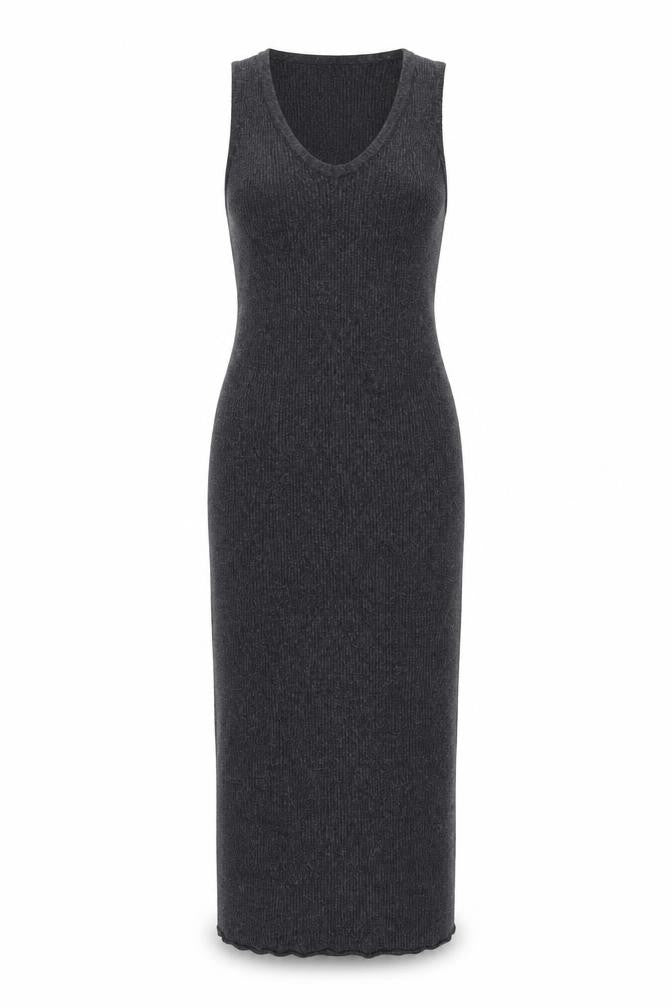 nu-in Women's Grey Ribbed Knit Sleeveless Bodycon Midi Dress XS